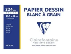 Clairefontaine Dessin à Grain - Pochette Papier à Dessin - 10 Feuilles - A3 - 224 Gr - Blanc