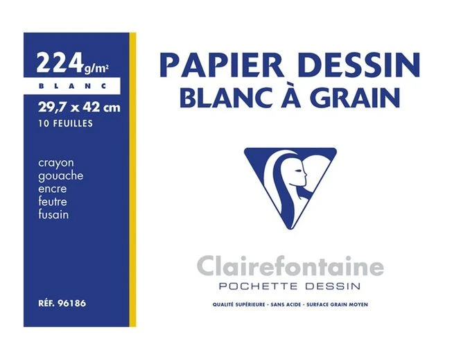 Clairefontaine Dessin à Grain - Pochette Papier à Dessin - 10 Feuilles - A3 - 224 Gr - Blanc 1 Clairefontaine Dessin à Grain - Pochette Papier à Dessin - 10 Feuilles - A3 - 224 Gr - Blanc