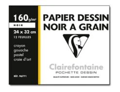 Clairefontaine Etival - Pochette Papier à Dessin - 12 Feuilles - 24 X 32 Cm - 160 Gr - Noir
