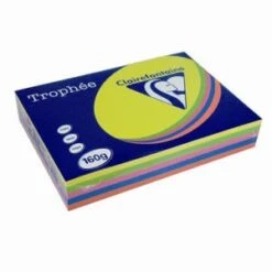 Clairefontaine 1713C - Ramette De 250 Feuilles De Papier Trophée Assorti Vif (soleil, Menthe, Cardinal, Turquoise, Fuchsia), A4, 160 G/m²