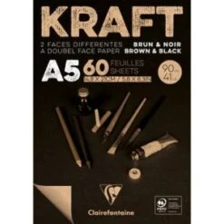 Clairefontaine 975817C - Bloc Spiralé De 60 Feuilles De Papier Kraft, Brun Et Noir, 90 G/m², A5
