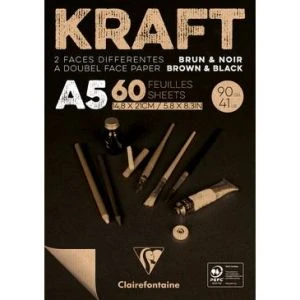 Clairefontaine 975817C - Bloc Spiralé De 60 Feuilles De Papier Kraft, Brun Et Noir, 90 G/m², A5 1 Clairefontaine 975817C - Bloc Spiralé De 60 Feuilles De Papier Kraft, Brun Et Noir, 90 G/m², A5