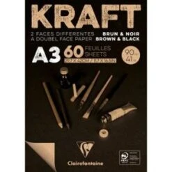 Clairefontaine 975819C - Bloc Spiralé De 60 Feuilles De Papier Kraft, Brun Et Noir, 90 G/m², A3