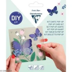 Clairefontaine 20019C - Un Kit Pop-up Comprenant Une Carte Pliée 13,5x13,5 Cm, Une Enveloppe Gommée 14x14 Cm Et Des éléments à Découper, Remerciements