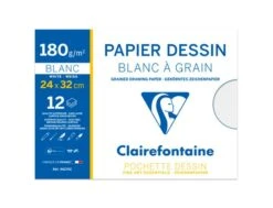 Clairefontaine - Pochette Papier à Dessin - 12 Feuilles - 24 X 32 Cm - 180 Gr - Blanc
