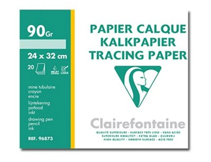 Clairefontaine Fine Arts - Pochette Papier Calque - 20 Feuilles - 24 X 32 Cm - 90 Gr 1 Clairefontaine Fine Arts - Pochette Papier Calque - 20 Feuilles - 24 X 32 Cm - 90 Gr