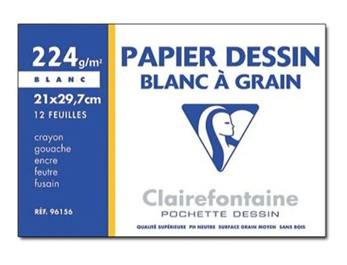 Clairefontaine Dessin à Grain - Pochette Papier à Dessin - 12 Feuilles - A4 - 224 Gr - Blanc 1 Clairefontaine Dessin à Grain - Pochette Papier à Dessin - 12 Feuilles - A4 - 224 Gr - Blanc