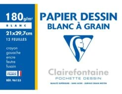 Clairefontaine Dessin à Grain - Pochette Papier à Dessin - 12 Feuilles - A4 - 180 Gr - Blanc