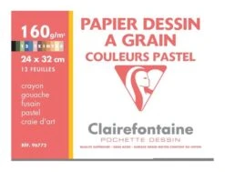 Clairefontaine Dessin à Grain - Pochette Papier à Dessin - 12 Feuilles - 24 X 32 Cm - 160 Gr - Blanc
