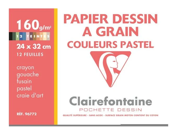 Clairefontaine Dessin à Grain - Pochette Papier à Dessin - 12 Feuilles - 24 X 32 Cm - 160 Gr - Blanc 1 Clairefontaine Dessin à Grain - Pochette Papier à Dessin - 12 Feuilles - 24 X 32 Cm - 160 Gr - Blanc