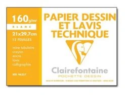 Clairefontaine Dessin à Grain - Pochette Papier à Dessin - 12 Feuilles - A4 - 160 Gr - Blanc