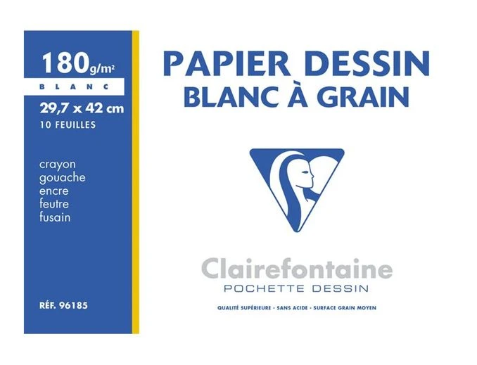 Clairefontaine Dessin à Grain - Pochette Papier à Dessin - 10 Feuilles - A3 - 180 Gr - Blanc 1 Clairefontaine Dessin à Grain - Pochette Papier à Dessin - 10 Feuilles - A3 - 180 Gr - Blanc